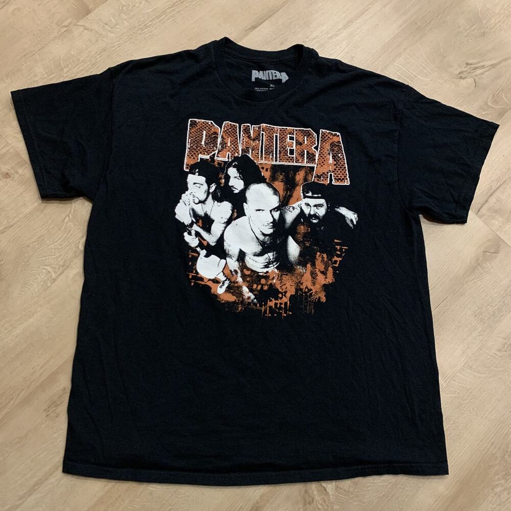 Pantera Snake Logo Band Tee T-Shirt Men's XL Black Heavy Metal Rock Double Sided